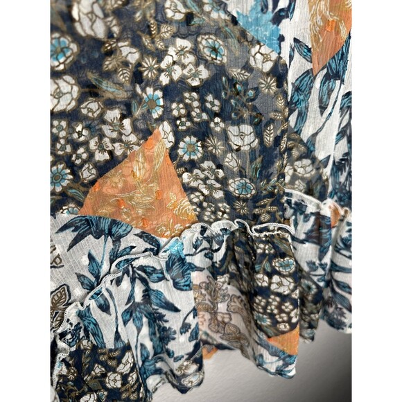 World Market Shirt Womens L/XL Multicolor Patchwork Floral Bohemian Long Sleeve - Picture 2 of 7